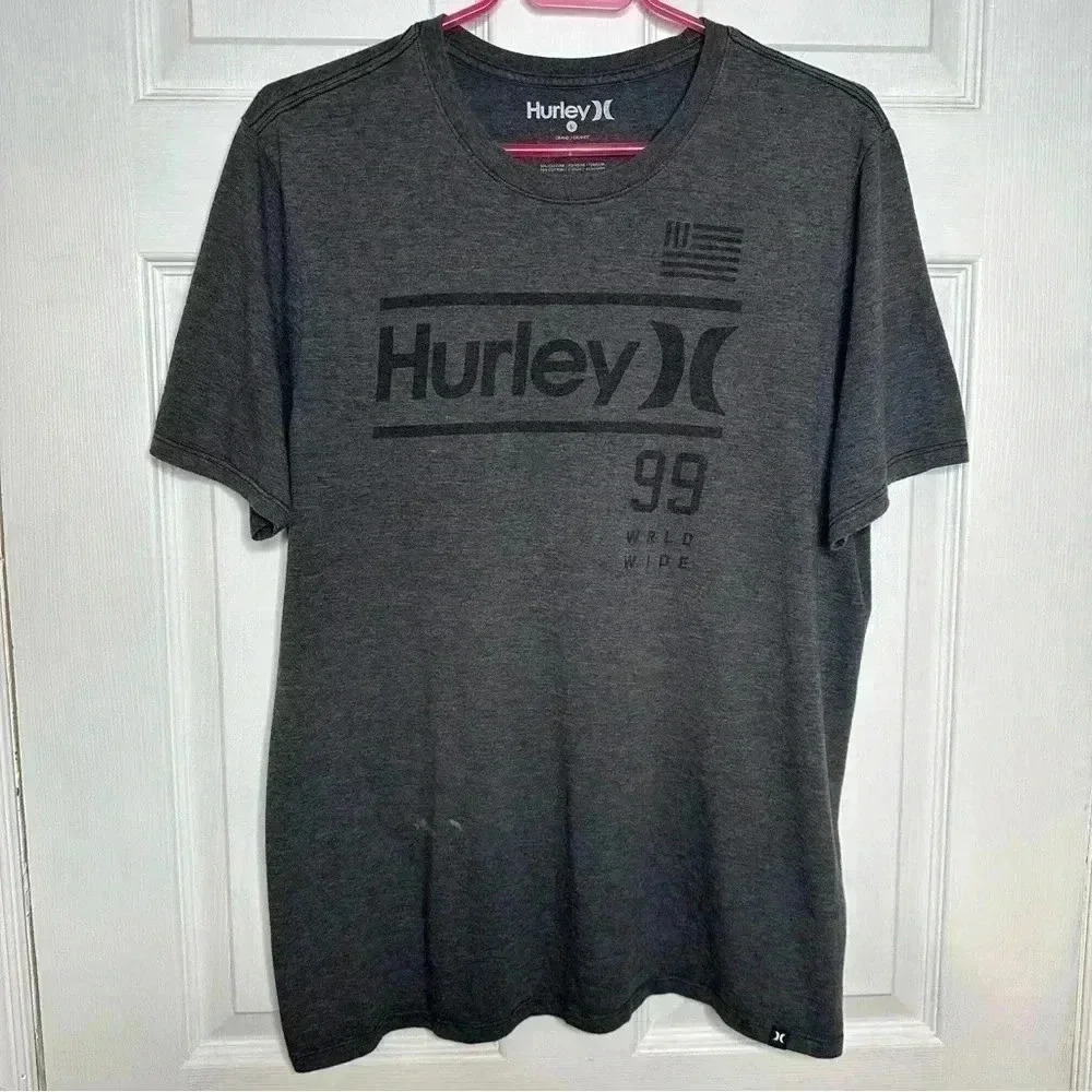 Hurley T-Shirt Grey & Black Size Large